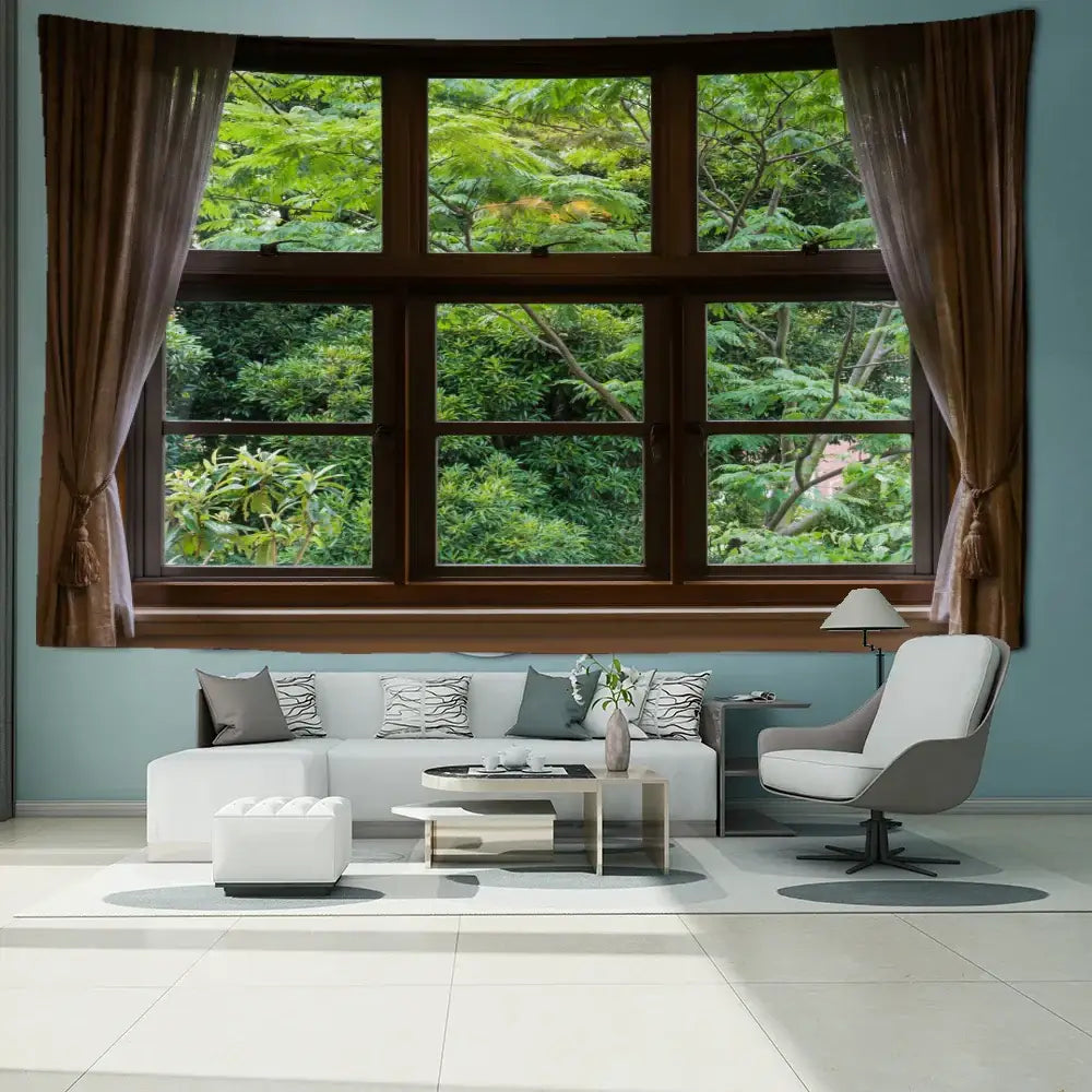 Boho window jungle scenery wall tapestry bedroom art
