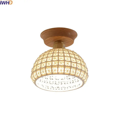 Boho woven rattan wood led ceiling light for bedroom decor