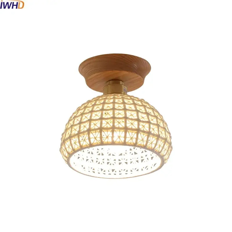 Boho woven rattan wood led ceiling light for bedroom decor