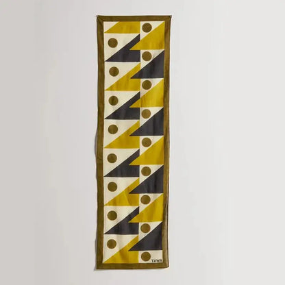 Boho yellow & black celestial geometry tapestry bedroom silk scarf