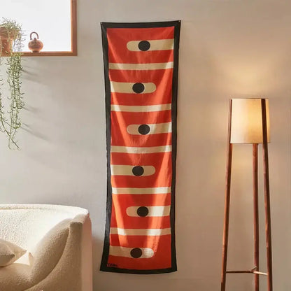 Boho yellow & black celestial geometry tapestry bedroom silk scarf