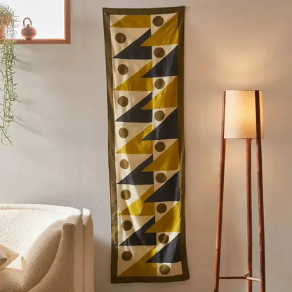 Boho yellow & black celestial geometry tapestry bedroom silk scarf