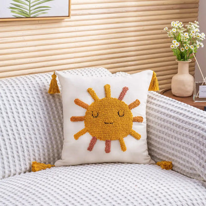 Boho yellow rainbow celestial cushion cover living room tassel pillow
