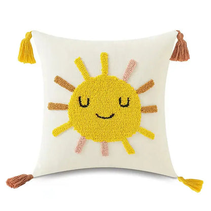Boho yellow rainbow star moon pillow cover bedroom decor with tassels