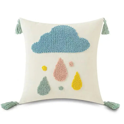 Boho yellow rainbow star moon pillow cover bedroom decor with tassels