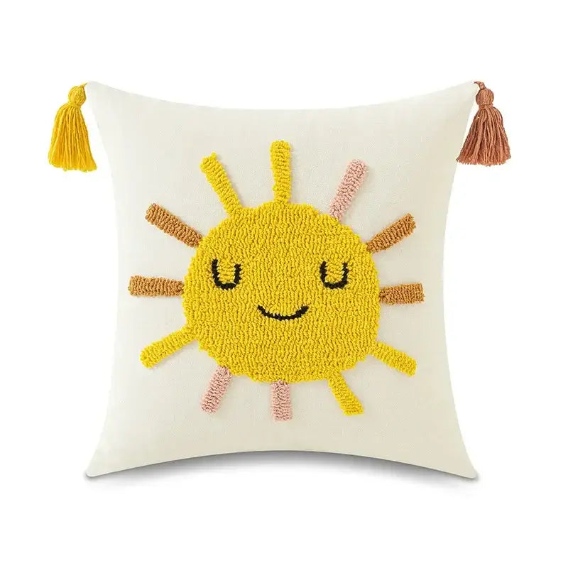 Boho yellow rainbow star moon pillow cover bedroom decor with tassels