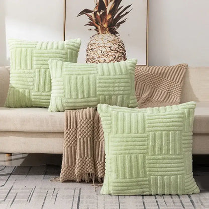 Boho yellow textured plush throw pillow covers living room decor