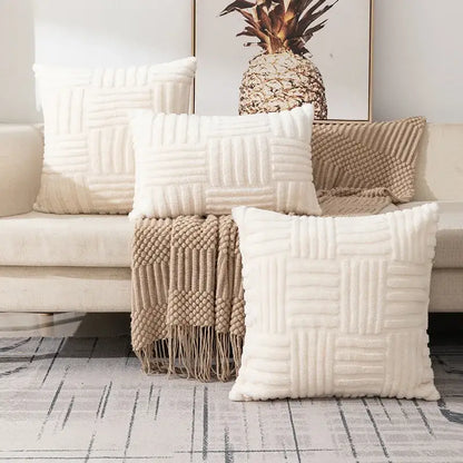 Boho yellow textured plush throw pillow covers living room decor