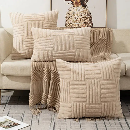 Boho yellow textured plush throw pillow covers living room decor