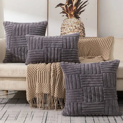 Boho yellow textured plush throw pillow covers living room decor