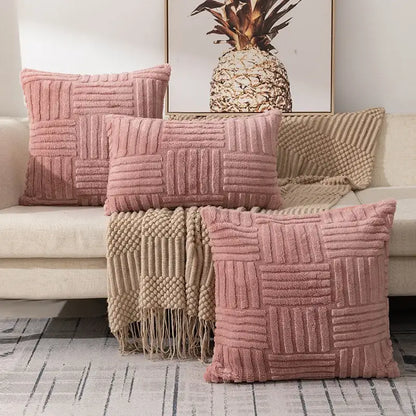 Boho yellow textured plush throw pillow covers living room decor