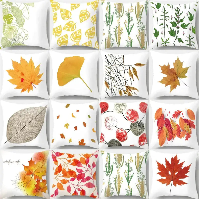 Botanical autumn maple leaves plush pillow case living room decor