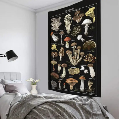 Botanical black mushroom mystical tapestry bedroom wall hanging