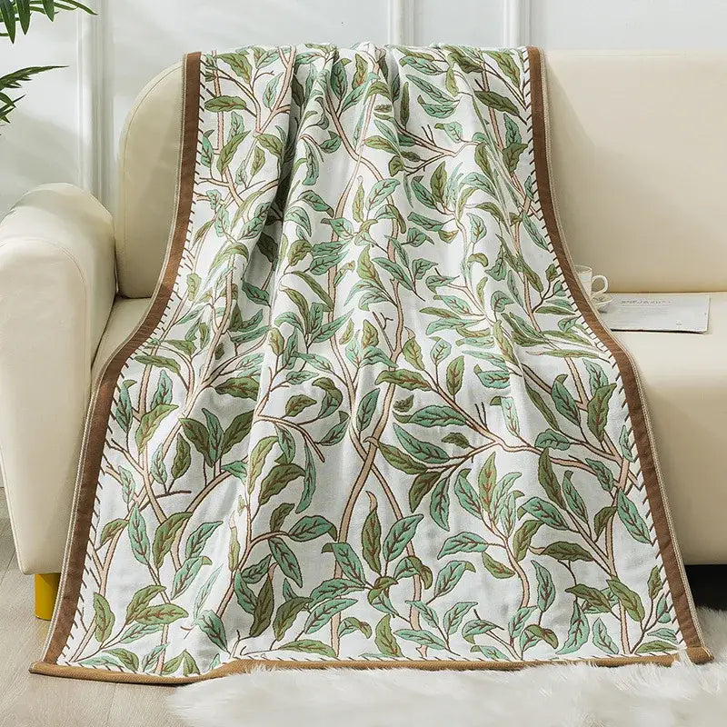 Botanical blue and orange cotton gauze bath towel bathroom throw