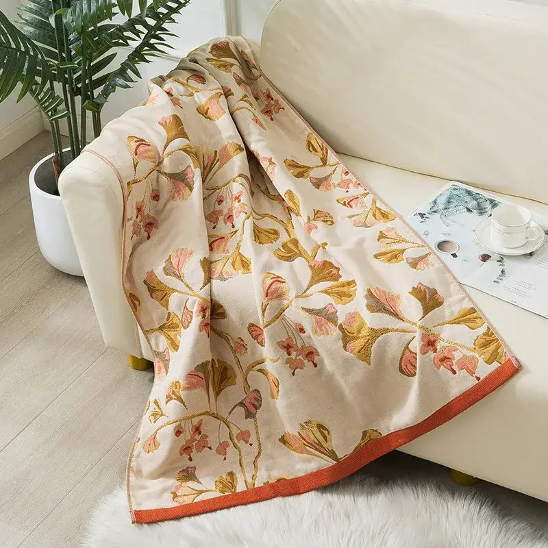 Botanical blue and orange cotton gauze bath towel bathroom throw