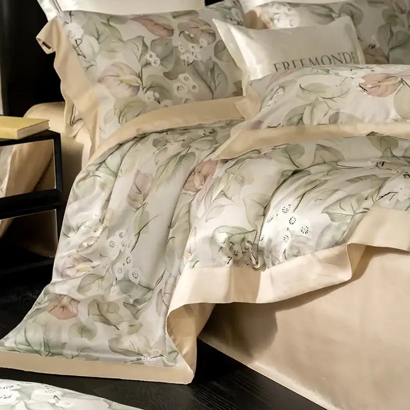 Botanical cream egyptian cotton print bedding set for the bedroom