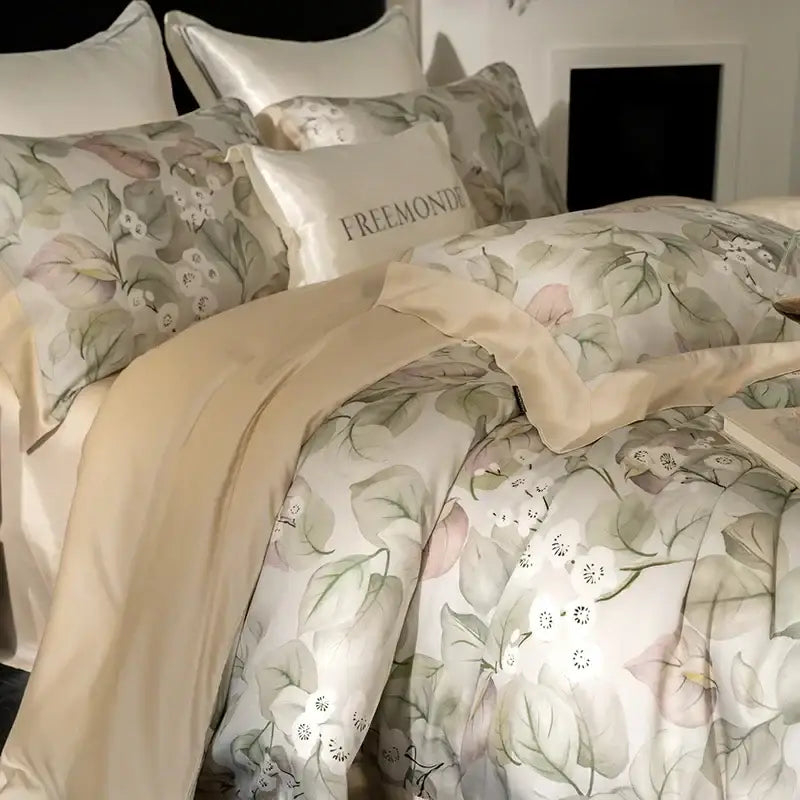 Botanical cream egyptian cotton print bedding set for the bedroom