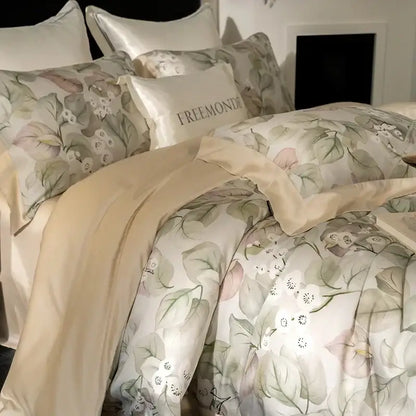 Botanical cream egyptian cotton print bedding set for the bedroom