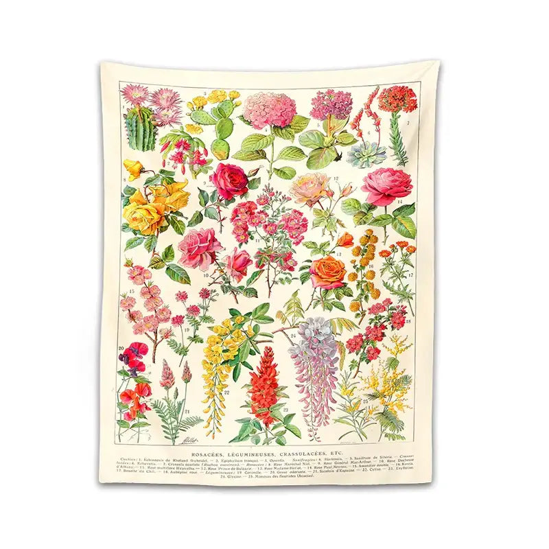 Botanical floral tapestry wall hanging – bedroom flower decor