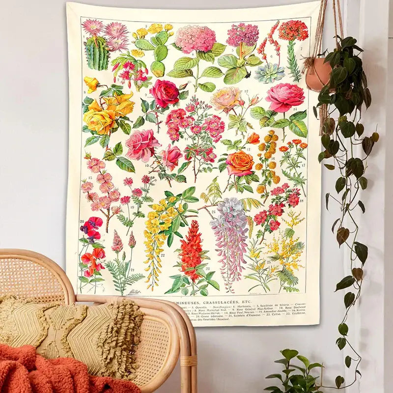 Botanical floral tapestry wall hanging – bedroom flower decor