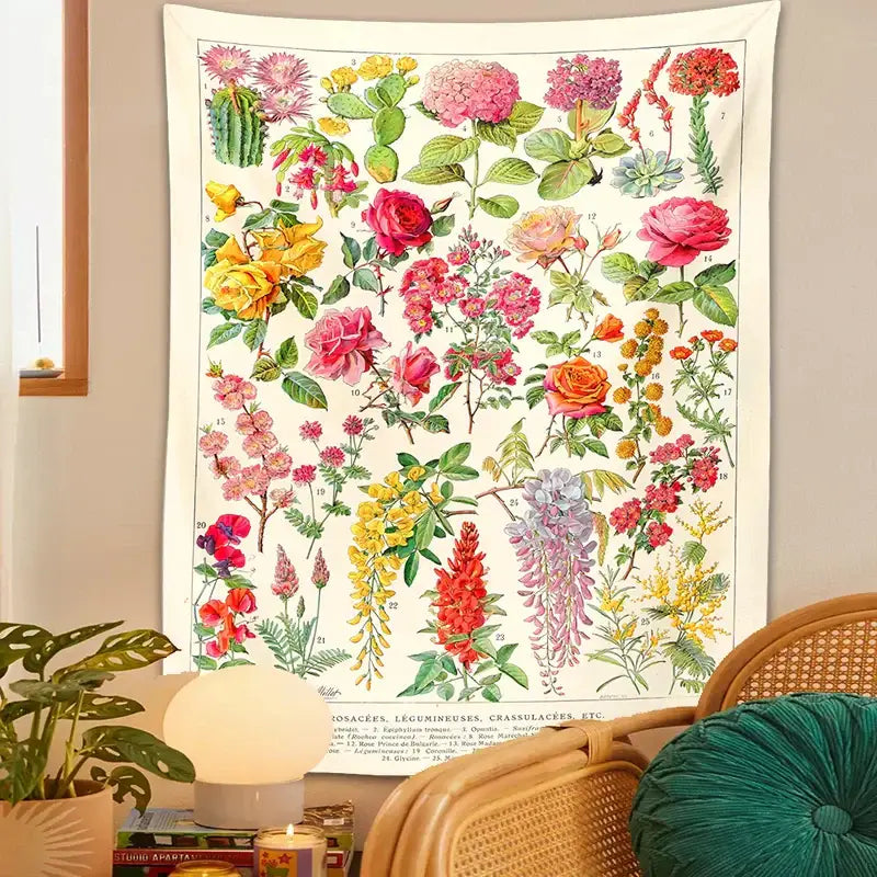 Botanical floral tapestry wall hanging – bedroom flower decor