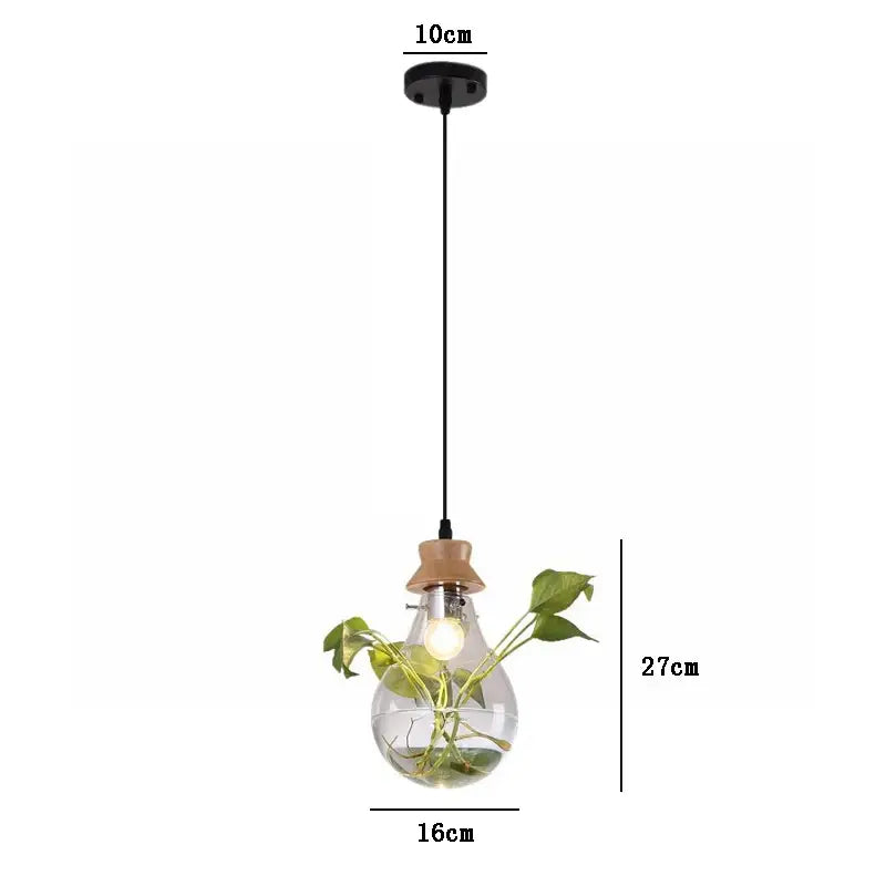 Botanical glass bottle pendant light kitchen clear wood accents