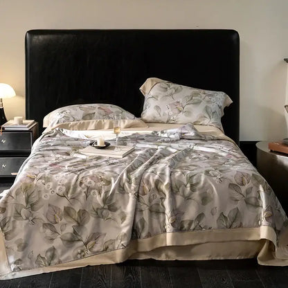 Botanical ivory eucalyptus fiber flowers quilt set bedroom bedspread