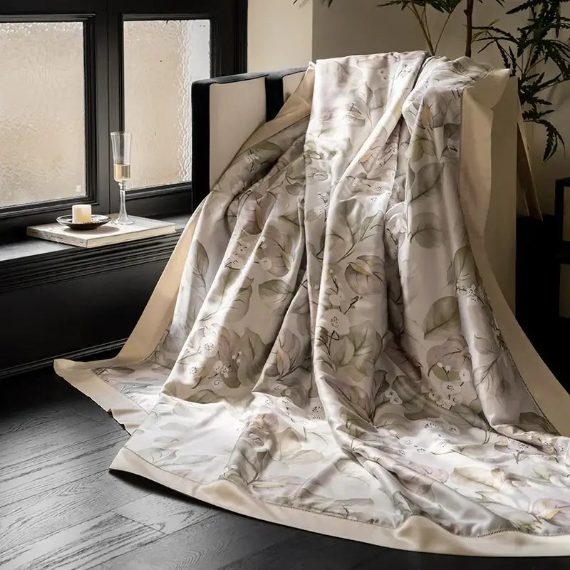 Botanical ivory eucalyptus fiber flowers quilt set bedroom bedspread