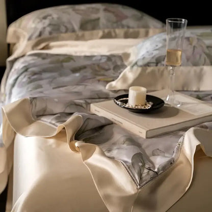 Botanical ivory eucalyptus fiber flowers quilt set bedroom bedspread