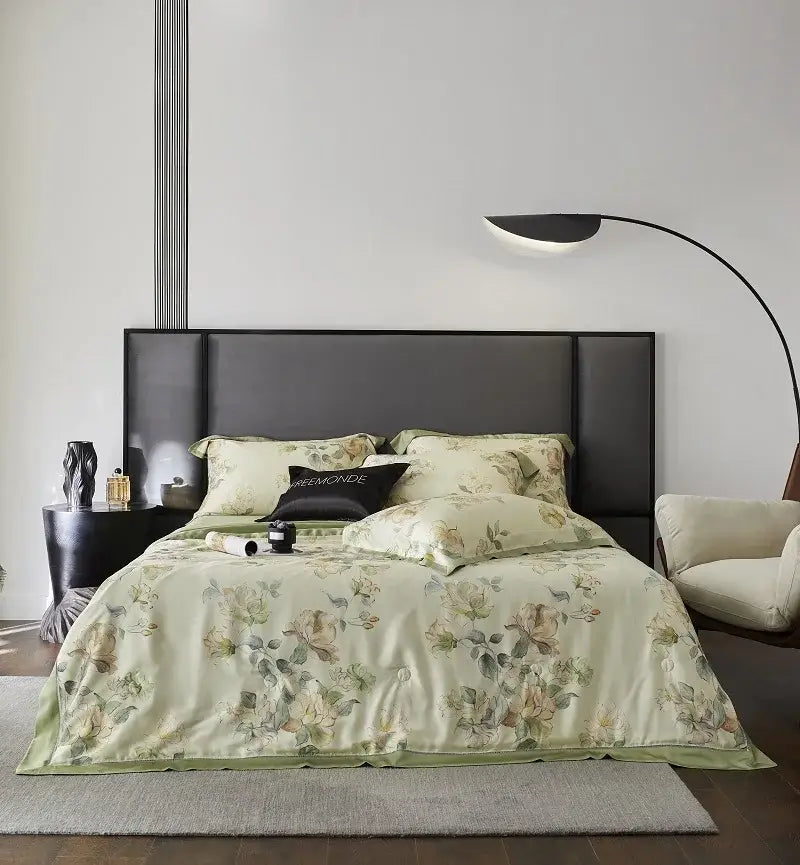 Botanical ivory eucalyptus fiber flowers quilt set bedroom bedspread