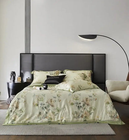 Botanical ivory eucalyptus fiber flowers quilt set bedroom bedspread