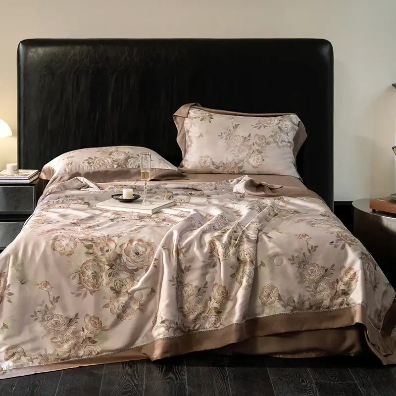 Botanical ivory eucalyptus fiber flowers quilt set bedroom bedspread