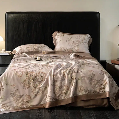 Botanical ivory eucalyptus fiber flowers quilt set bedroom bedspread