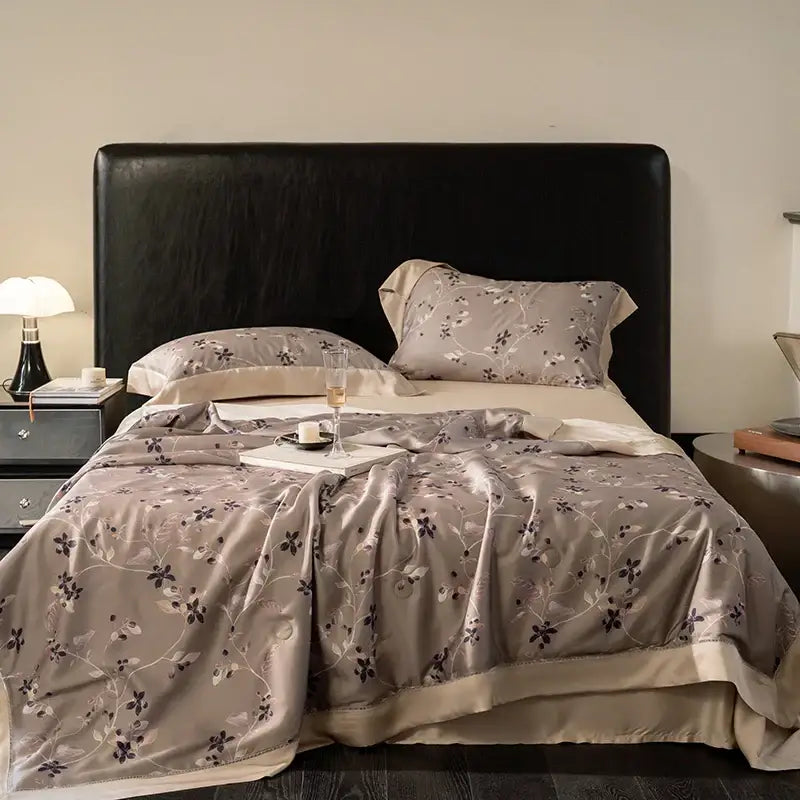 Botanical ivory eucalyptus fiber flowers quilt set bedroom bedspread