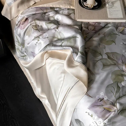 Botanical ivory eucalyptus fiber flowers quilt set bedroom bedspread