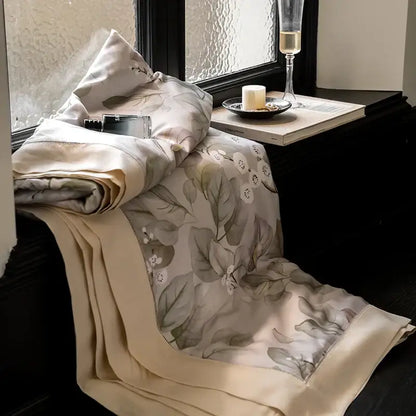 Botanical ivory eucalyptus fiber flowers quilt set bedroom bedspread