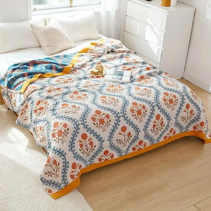 Botanical off-white cotton leisure blanket bedroom bedspread