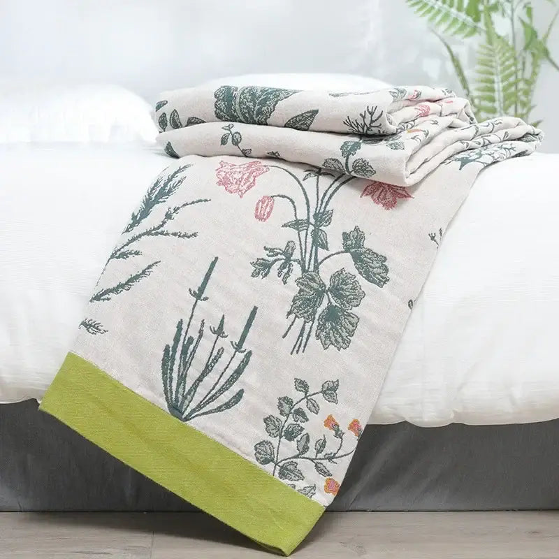 Botanical off-white cotton leisure blanket bedroom bedspread