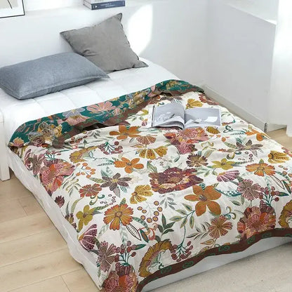 Botanical off-white cotton leisure blanket bedroom bedspread