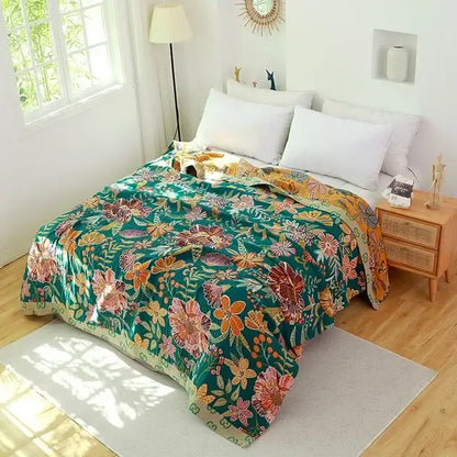Botanical off-white cotton leisure blanket bedroom bedspread