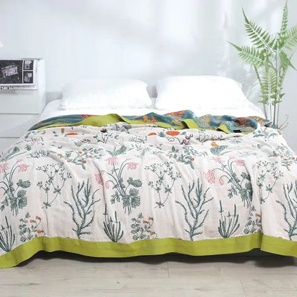 Botanical off-white cotton leisure blanket bedroom bedspread