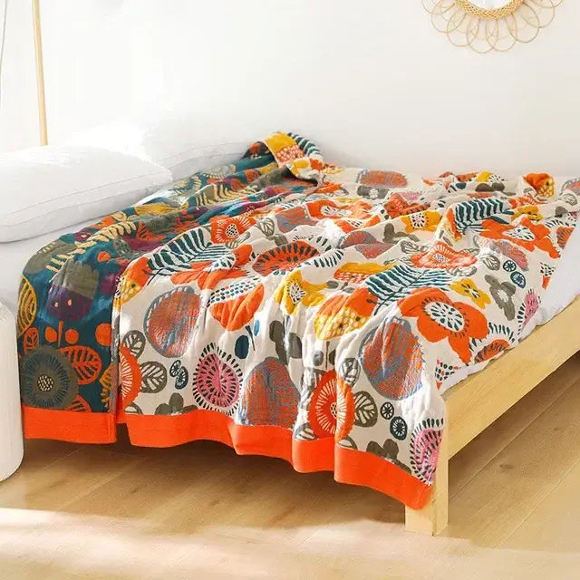 Botanical off-white cotton leisure blanket bedroom bedspread