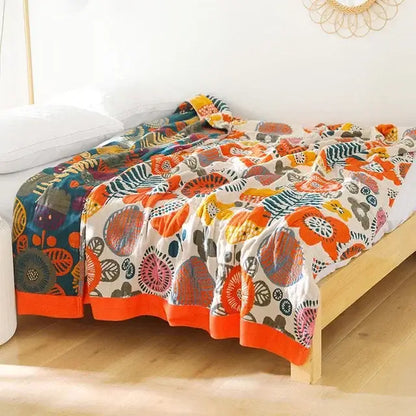 Botanical off-white cotton leisure blanket bedroom bedspread