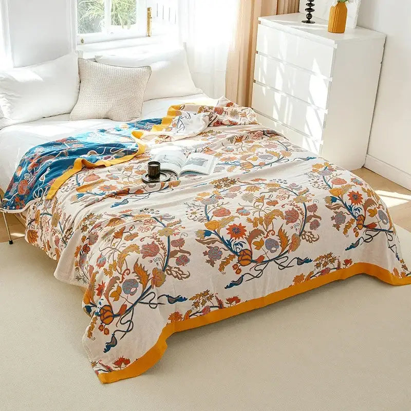 Botanical off-white cotton leisure blanket bedroom bedspread