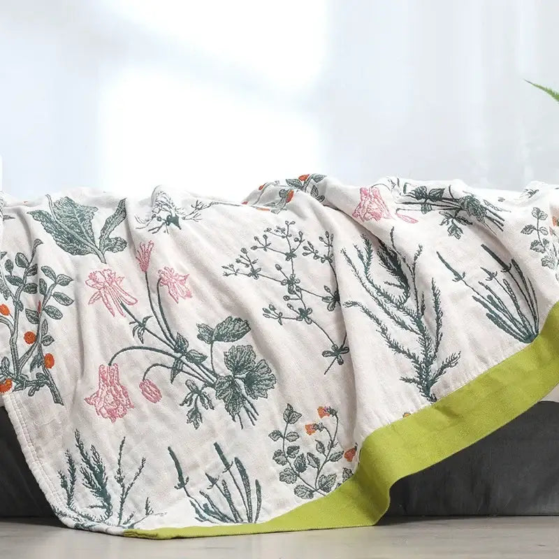 Botanical off-white cotton leisure blanket bedroom bedspread