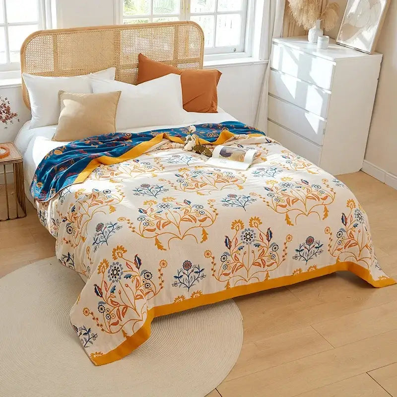 Botanical off-white cotton leisure blanket bedroom bedspread