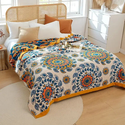 Botanical off-white cotton leisure blanket bedroom bedspread