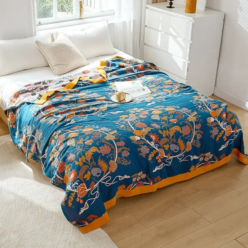 Botanical off-white cotton leisure blanket bedroom bedspread