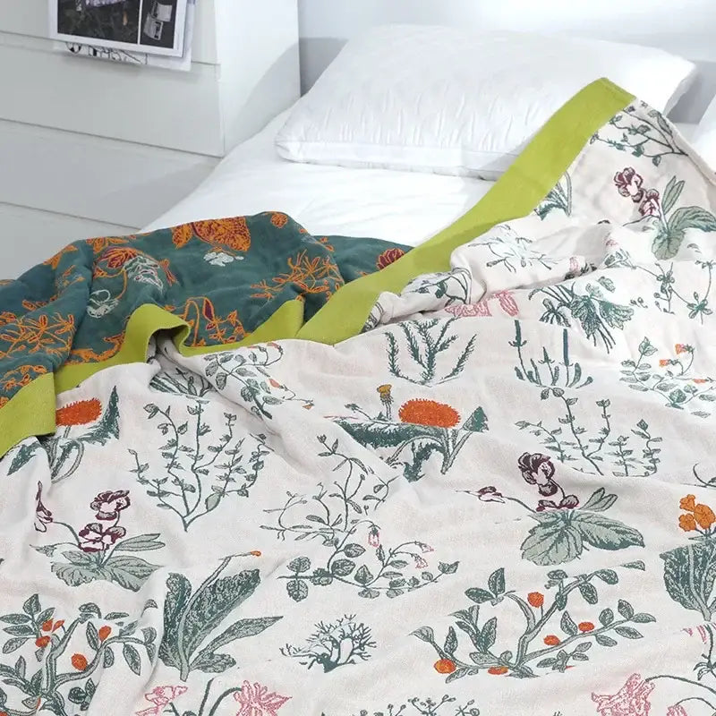 Botanical off-white cotton leisure blanket bedroom bedspread