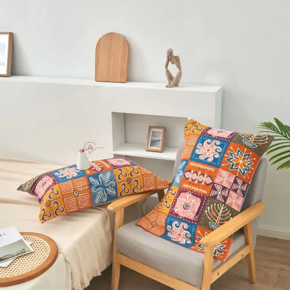 Botanical orange & blue cotton gauze blanket bedspread bedroom set
